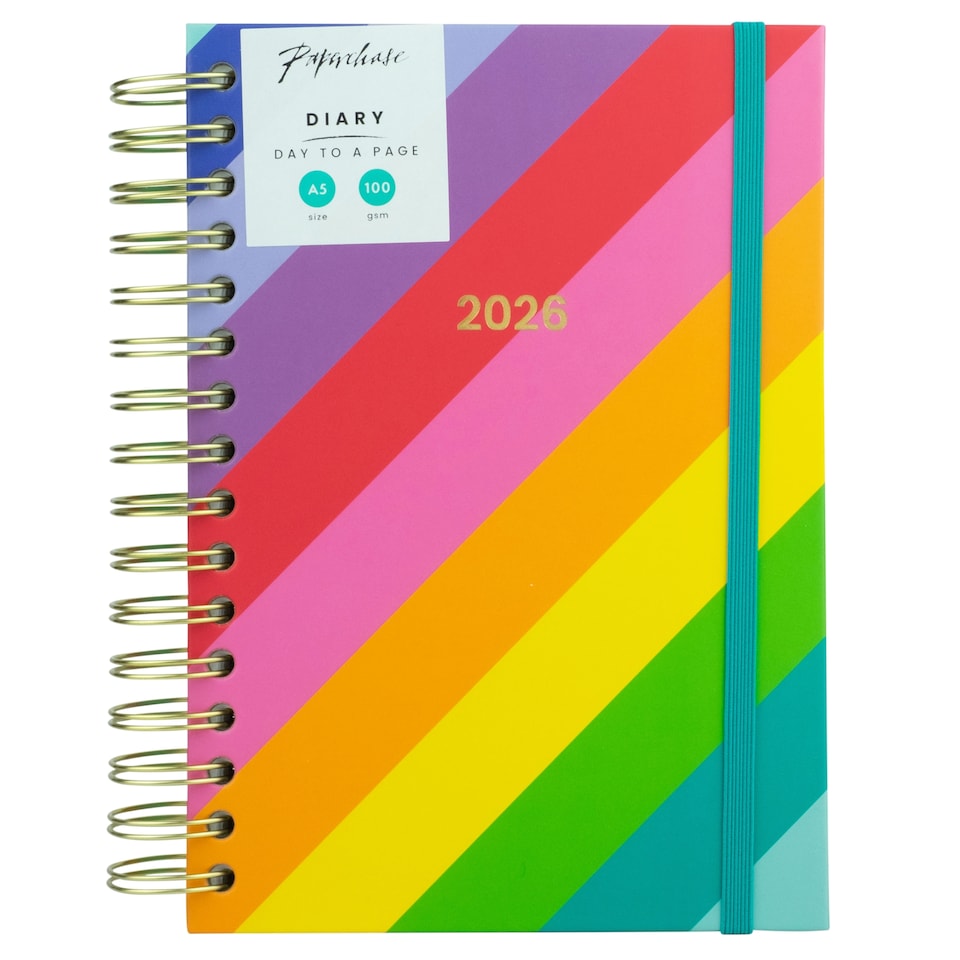 Paperchase 2026 A5 DTV Rainbow Stripe Diary