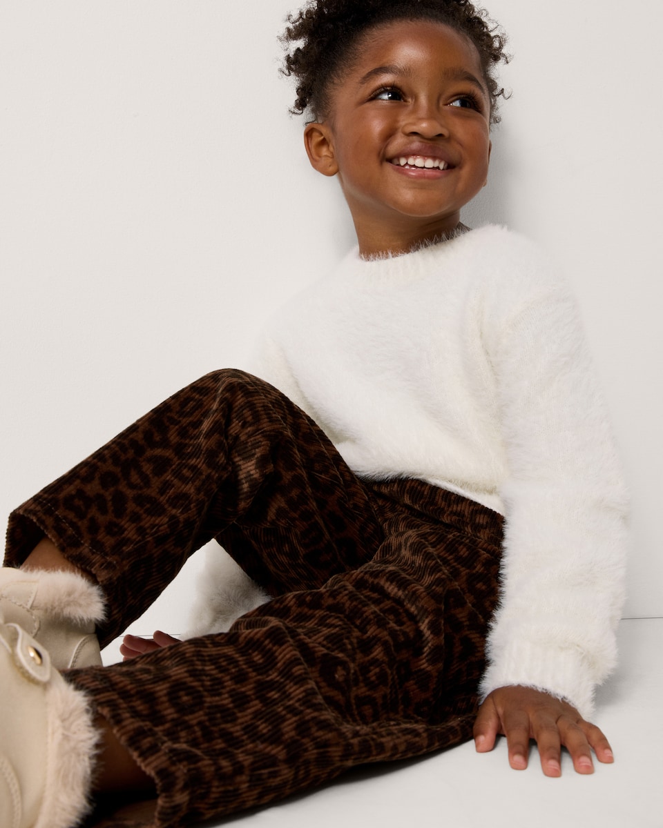 image 1 of F&F Girls Pure Cotton Leopard Print Corduroy Trousers in Multi Brown