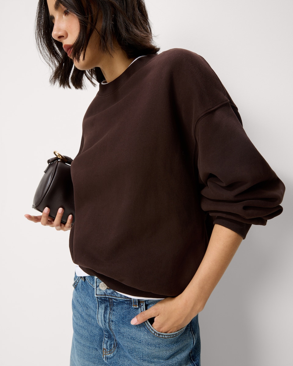image 1 of F&F Cotton Rich Balloon Sleeved Sweatshirt in Chocolate