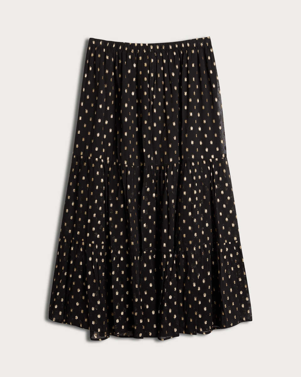 image 1 of F&F Tiered Metallic Polka Dot Co-ord Midi Skirt in Black