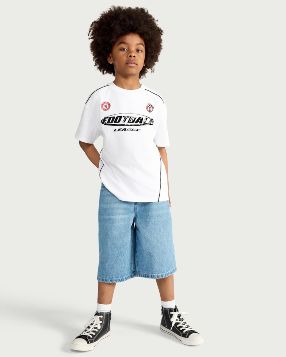 image 1 of F&F Boys Pure Cotton Football League T-Shirt in White