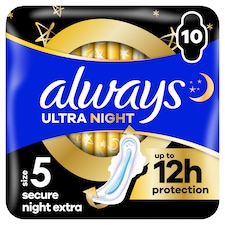 Always Ultra Secure Night Extra hygienické vložky (veľkosť 5) vložky s krídelkami 10 ks]