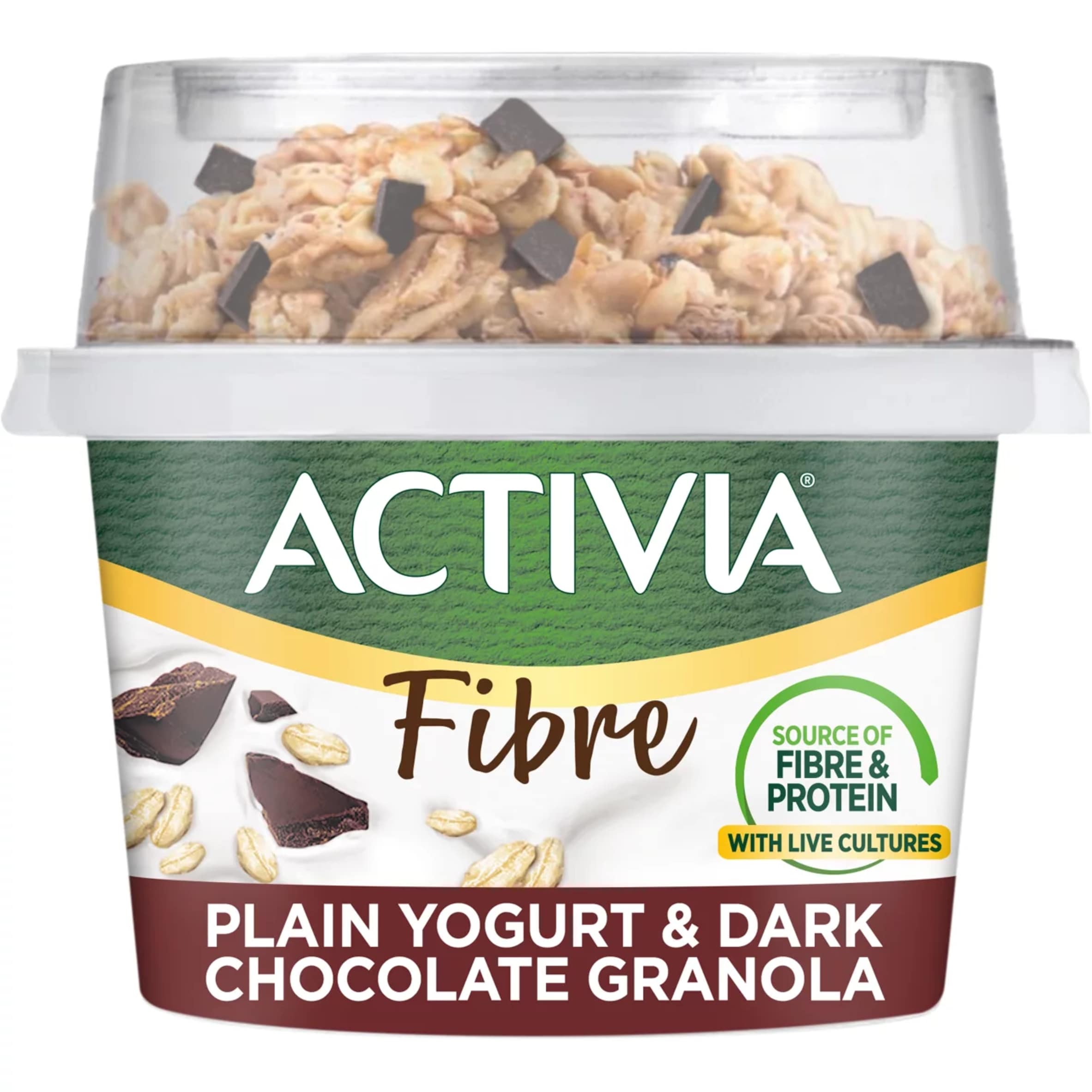 Activia Fibre Natural Yoghurt & Dark Chocolate Granola Breakfast Pot with Spoon 165g