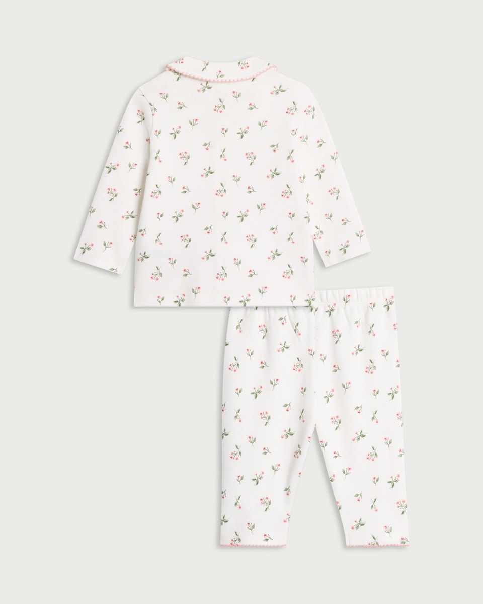 image 1 of F&F Baby Pure Cotton Floral Print Revere Pyjama Set in White