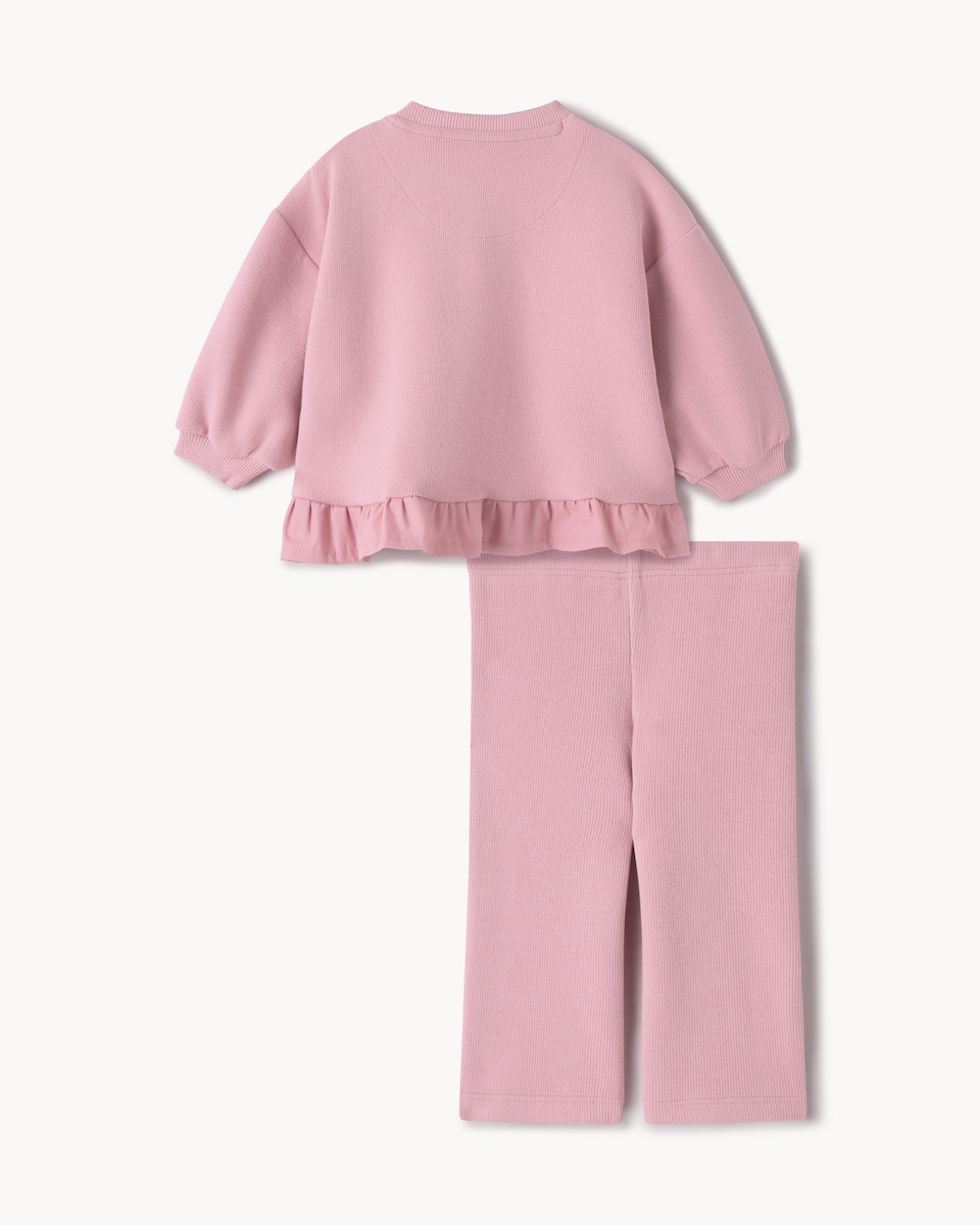image 1 of F&F Baby Cotton Blend Frill Sweatshirt and Leggings Set in Pink