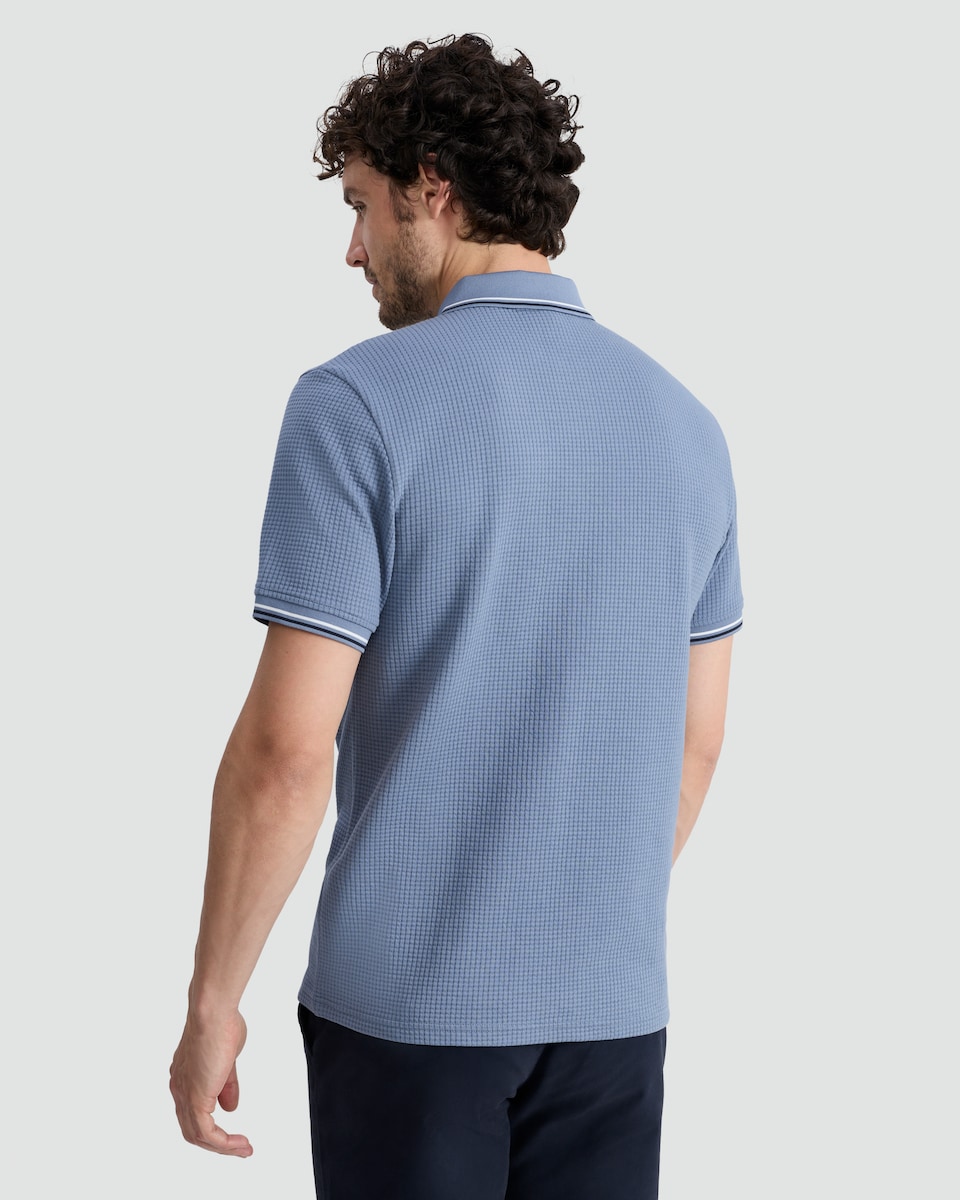 image 1 of F&F Cotton Blend Waffle Textured Polo Shirt in Blue