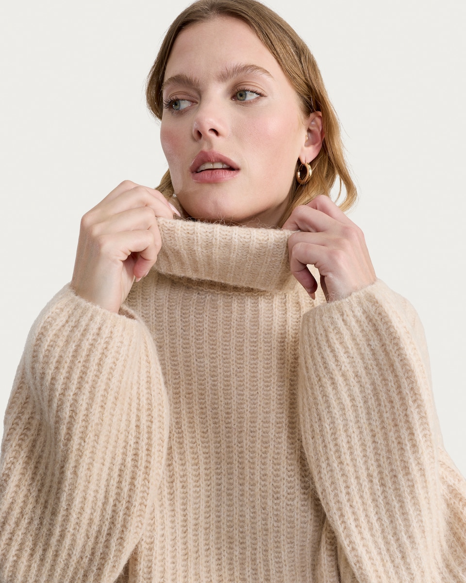 image 1 of F&F Ribbed Roll Neck Jumper in Neutral