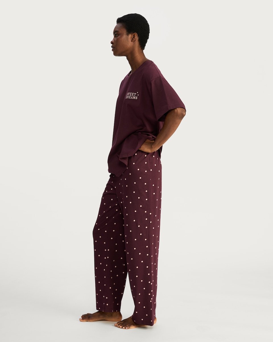 image 1 of F&F Pure Cotton Sweet Dreams Pyjama T-Shirt in Burgundy