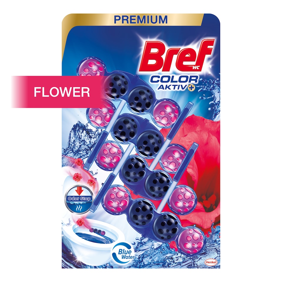 image 1 of Bref Color Aktiv Flower tuhý WC blok 4 x 50g