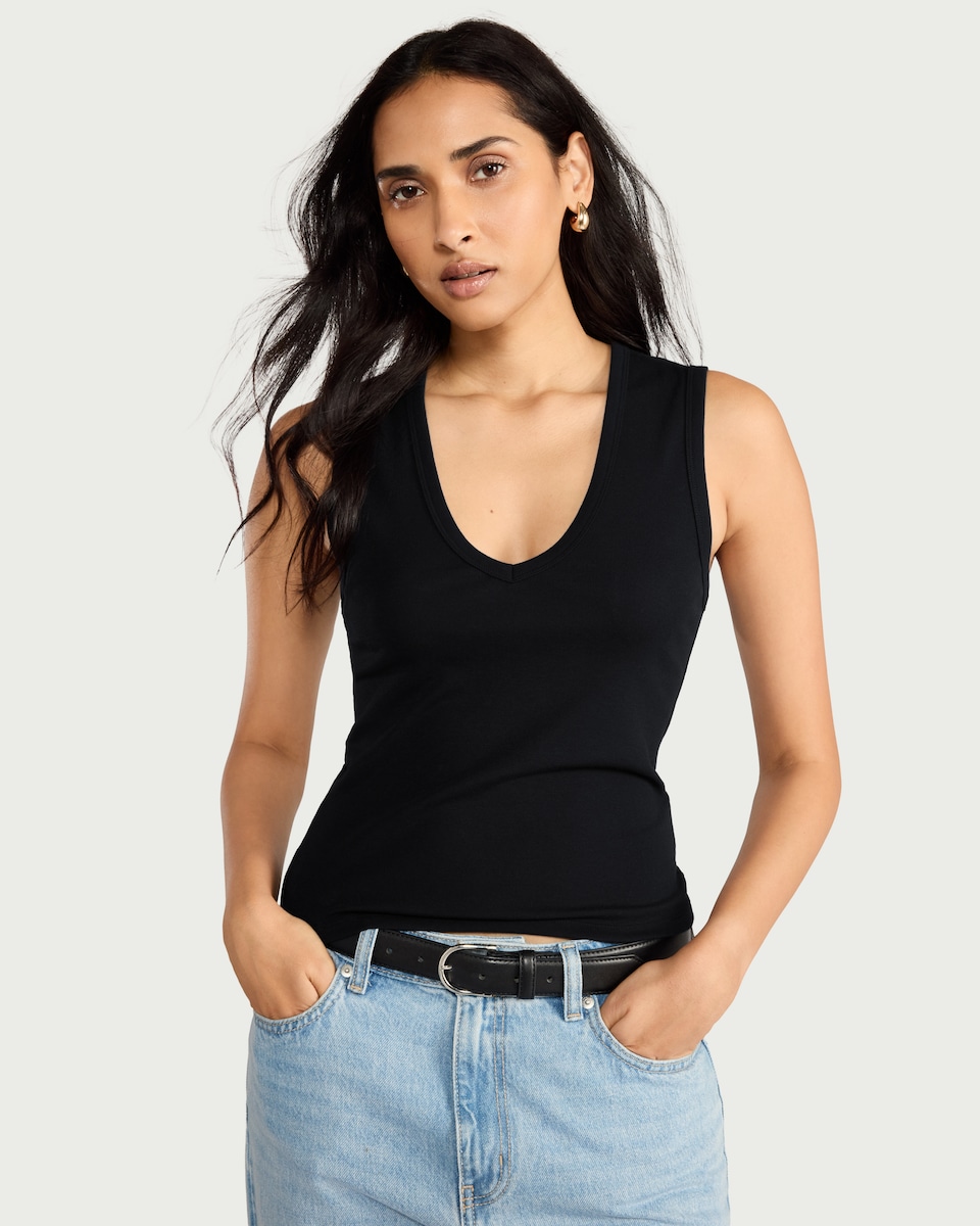 image 1 of F&F V-Neck Vest in Black