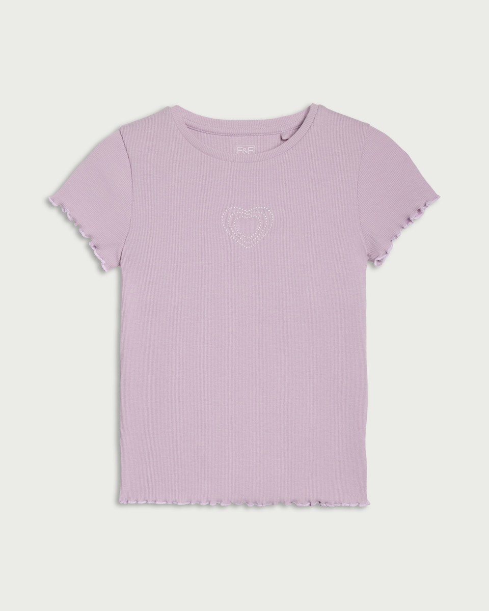 image 1 of F&F Girls Cotton Rich Heart Embroidered T-Shirt in Lilac