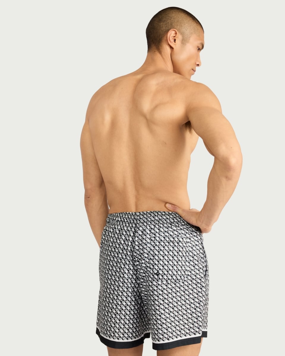 image 1 of F&F Geometric Print Swim Shorts in Black