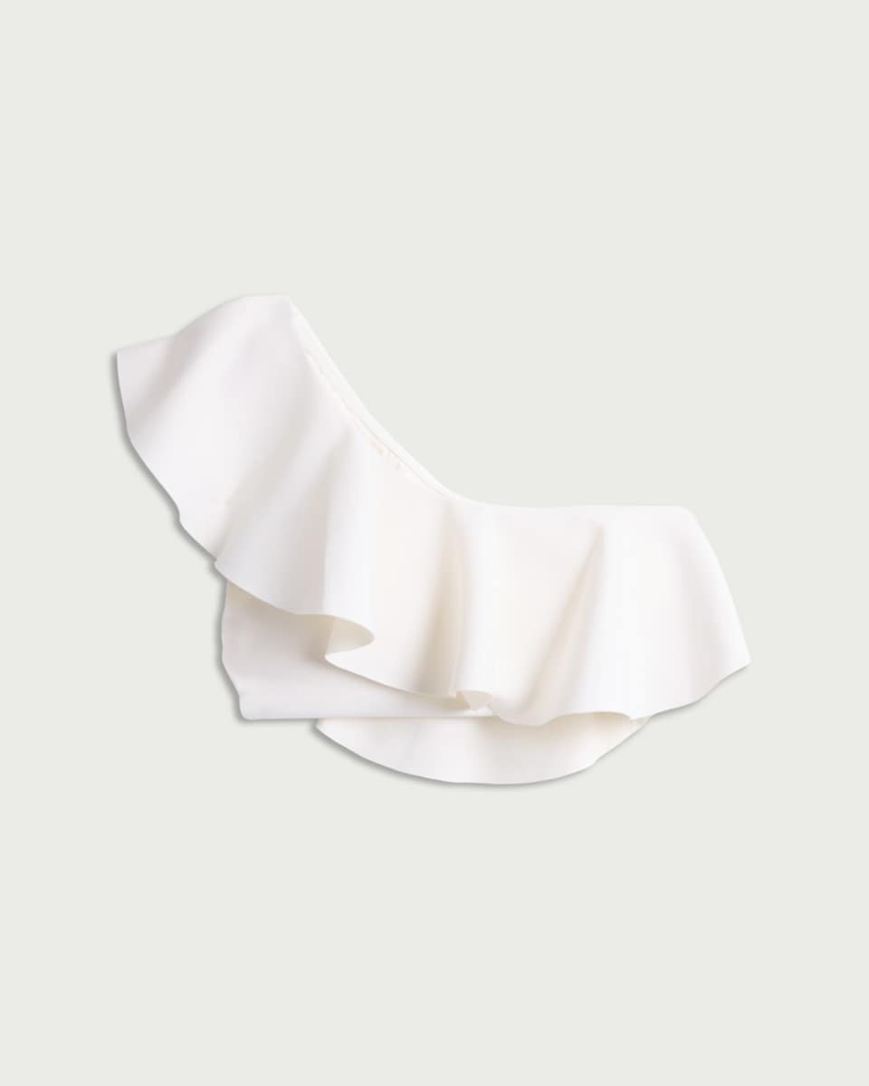 image 1 of F&F One Shoulder Ruffle Bikini Top in Cream