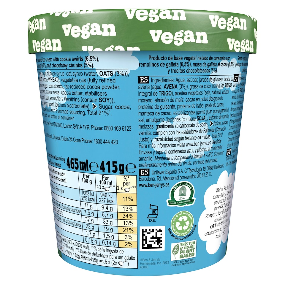 image 1 of Ben & Jerry's Cookies On Cookie Dough Non Dairy Ice Cream Tub 465ml