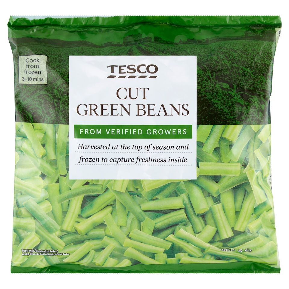 Tesco Zelené fazolové lusky krájené 450g