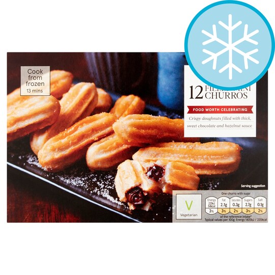 Tesco 12 Chocolate & Hazelnut Filled Mini Churros 220G Tesco Groceries