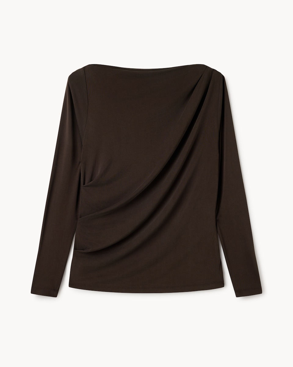 image 1 of F&F Ruched Long Sleeved Co-ord Top in Chocolate