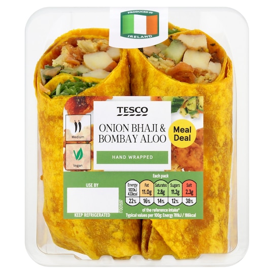 Tesco Bombay Aloo And Onion Bhaji Wrap 233G Tesco Groceries