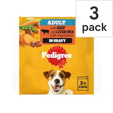 Pedigree Pouches Beef Vegetable In Gravy Dog Food 3x 100g