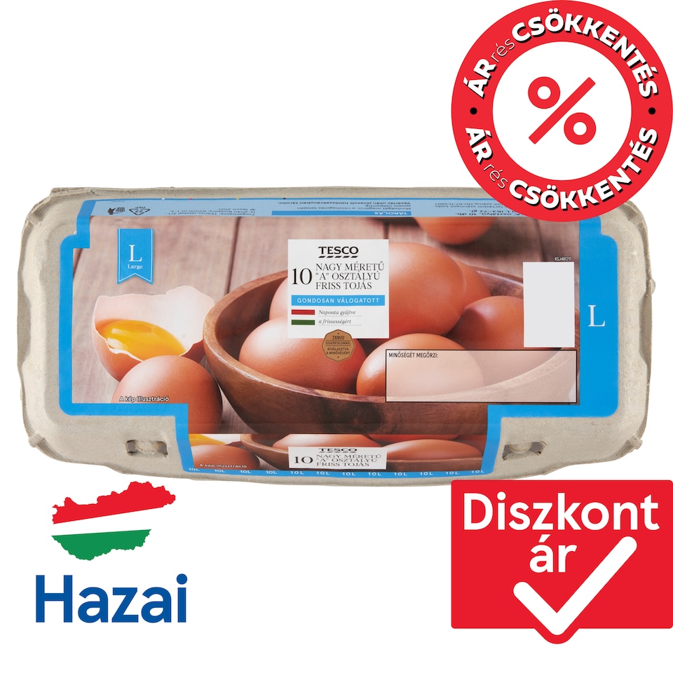 Tesco nagy méretű "A" osztályú friss tojás L 10 db