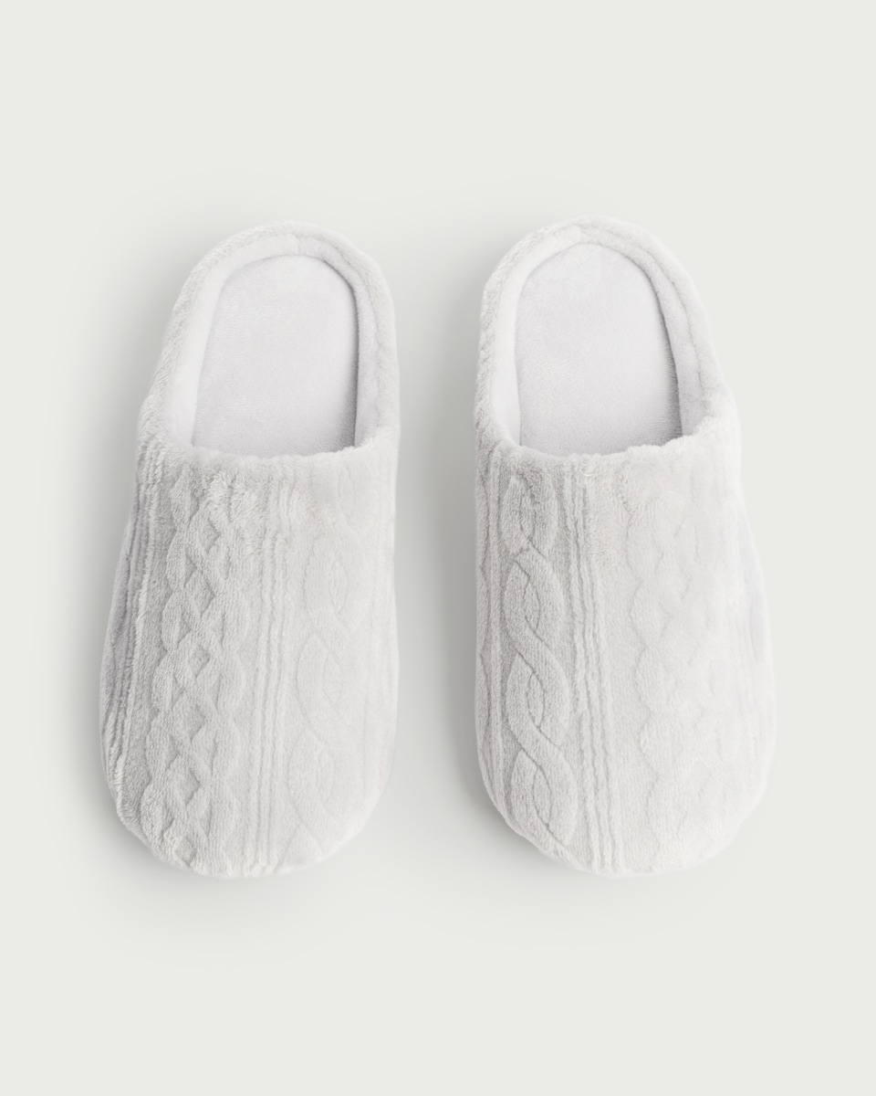 image 1 of F&F Fleece Cable Knit Mule Slippers in Grey