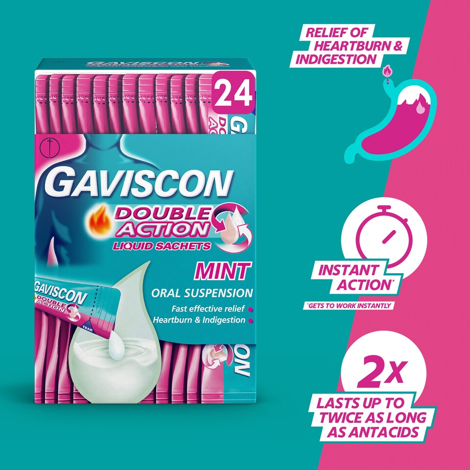 image 1 of Gaviscon Double Action Sachets Heartburn Indigestion Mint 24x10ml