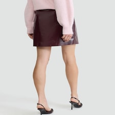 F&F Faux Leather High Shine Mini Skirt in Burgundy