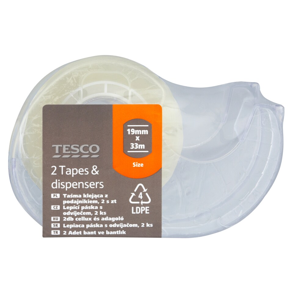 Tesco Clear Easy Tear Tape And Dispenser 2 Pack