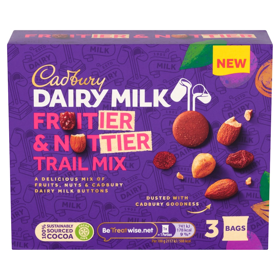 image 1 of Cadbury Fruitier & Nuttier Chocolate Trail Mix 3 Pack 105g