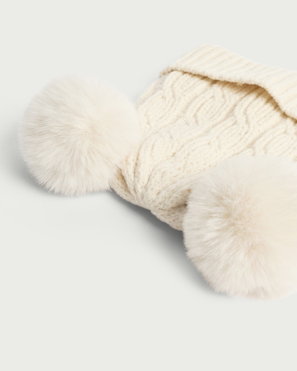 image 1 of F&F Girls Cable Knit Pom Pom Beanie Hat in Cream