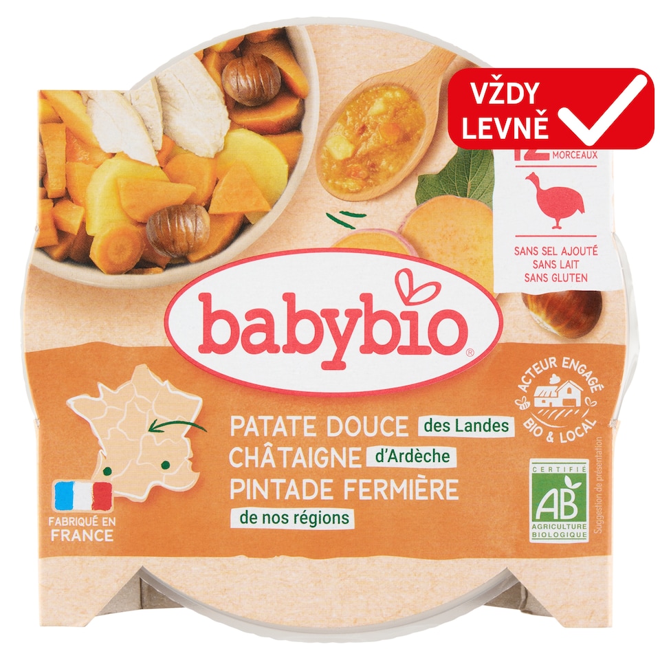 Babybio Bio menu sladké brambory s kaštanovým pyré a farmářskou perličkou 230g