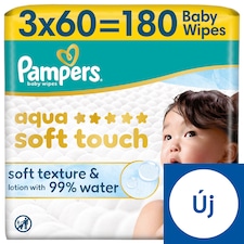 Pampers Aqua Soft Touch Baby Nedves Törlőkendő, 3 Csomag x 60 Törlőkendő  db Baba Nedves Törlőkendő