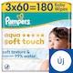 image 1 of Pampers Aqua Soft Touch Baby Wet Wipes, 3 Packs of 60 Wipes = 180 Baby Wet Wipes