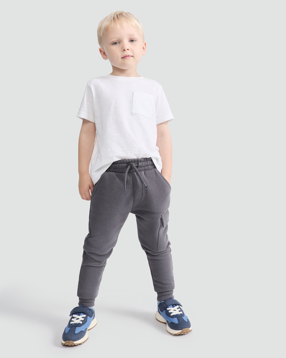 image 1 of F&F Boys Cotton Rich Cuffed Cargo Joggers in Grey