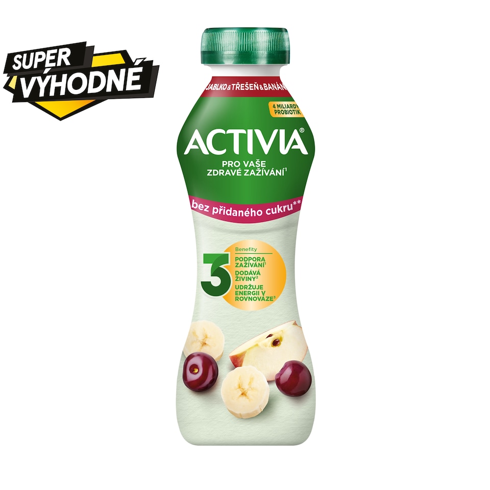 ACTIVIA Nápoj bez přidaného cukru jablko/třešeň/banán 270g