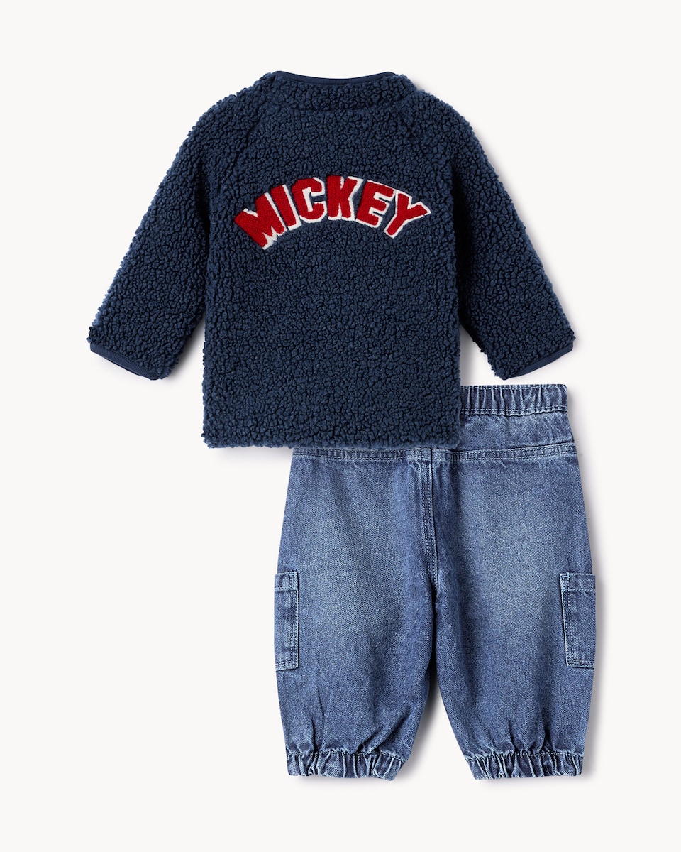 image 1 of Disney Mickey Mouse Fleece Jacket, Top and Jeans Set in Navy
