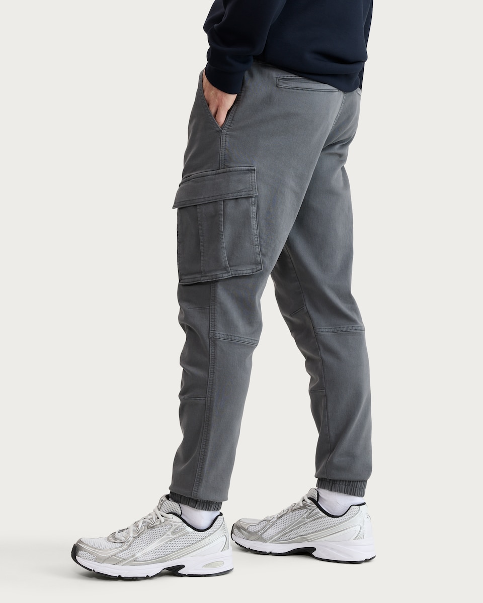 image 1 of F&F Cotton Rich Drawstring Cuffed Cargo Joggers in Grey Marl