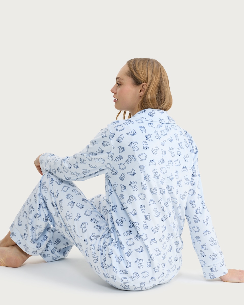 image 1 of F&F Coffee Pastry Print Fleece Pyjama Set in White