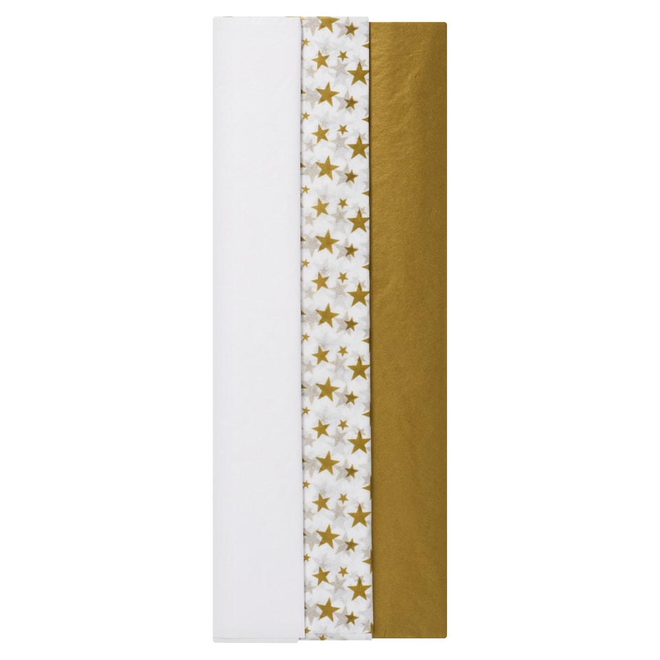 Tesco Gold Stars Christmas Tissue Paper 6 Sheets
