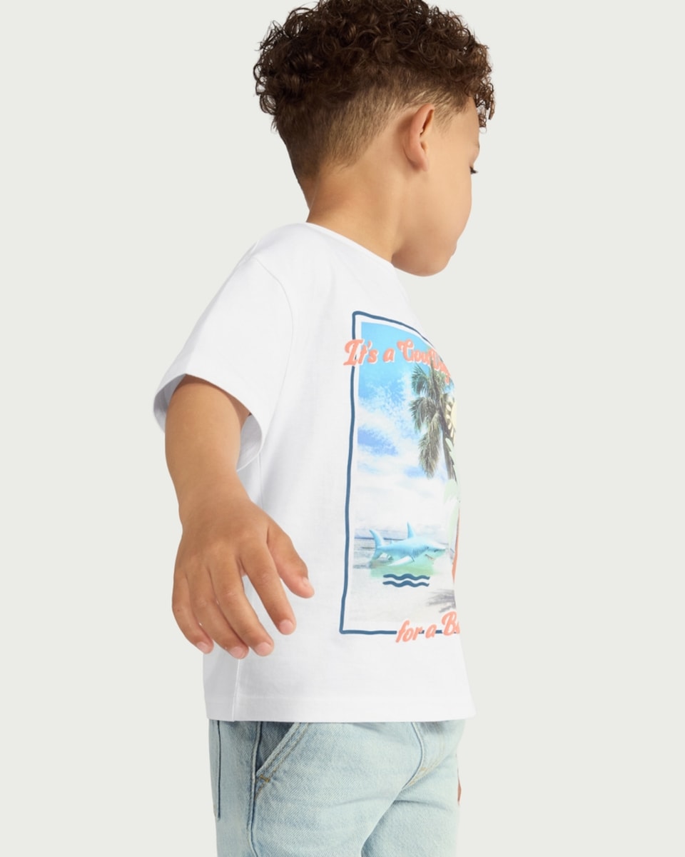 image 1 of F&F Boys Pure Cotton Beach Day Print T-Shirt in White