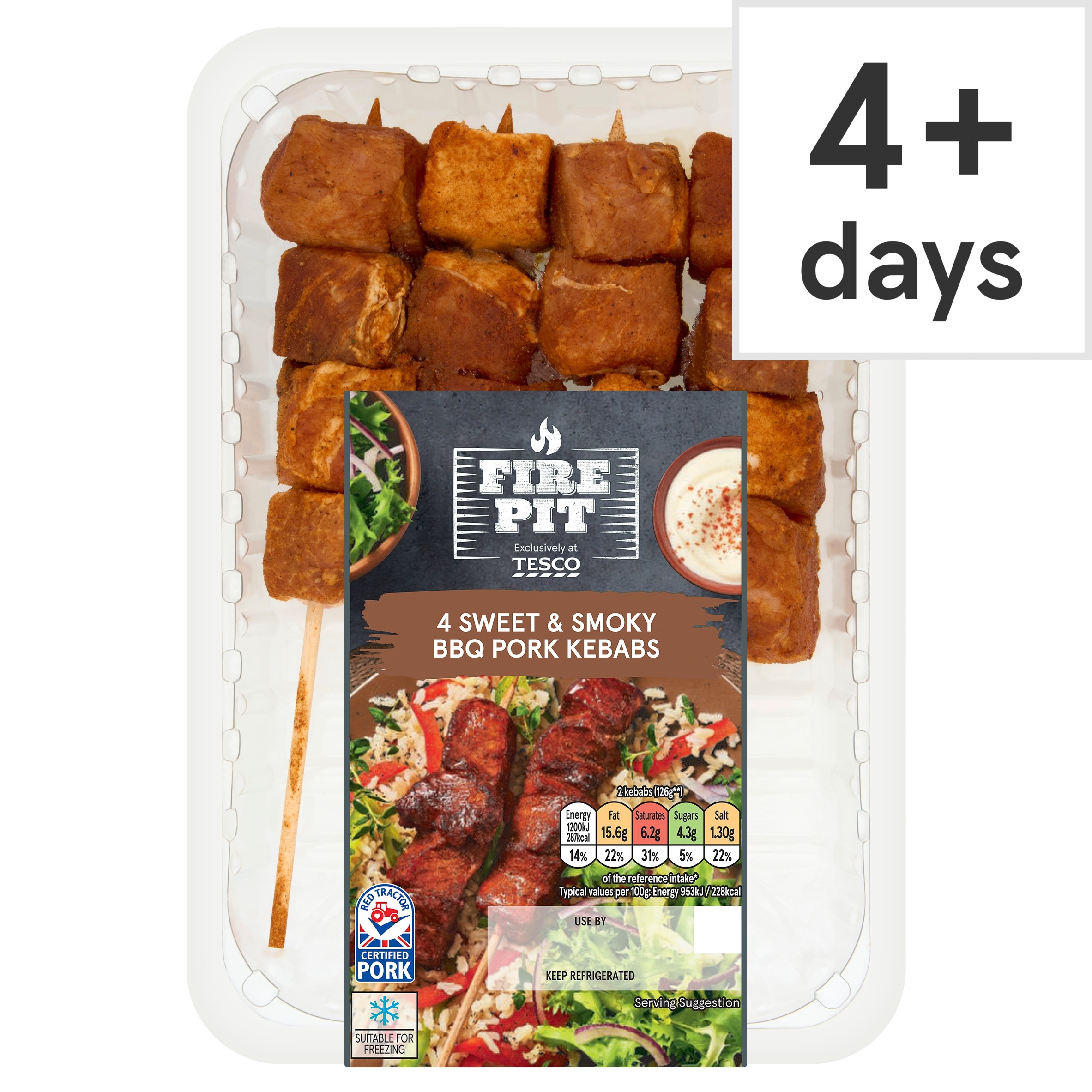 Tesco Fire Pit 4 Sweet & Smoky Pork Kebabs 340G