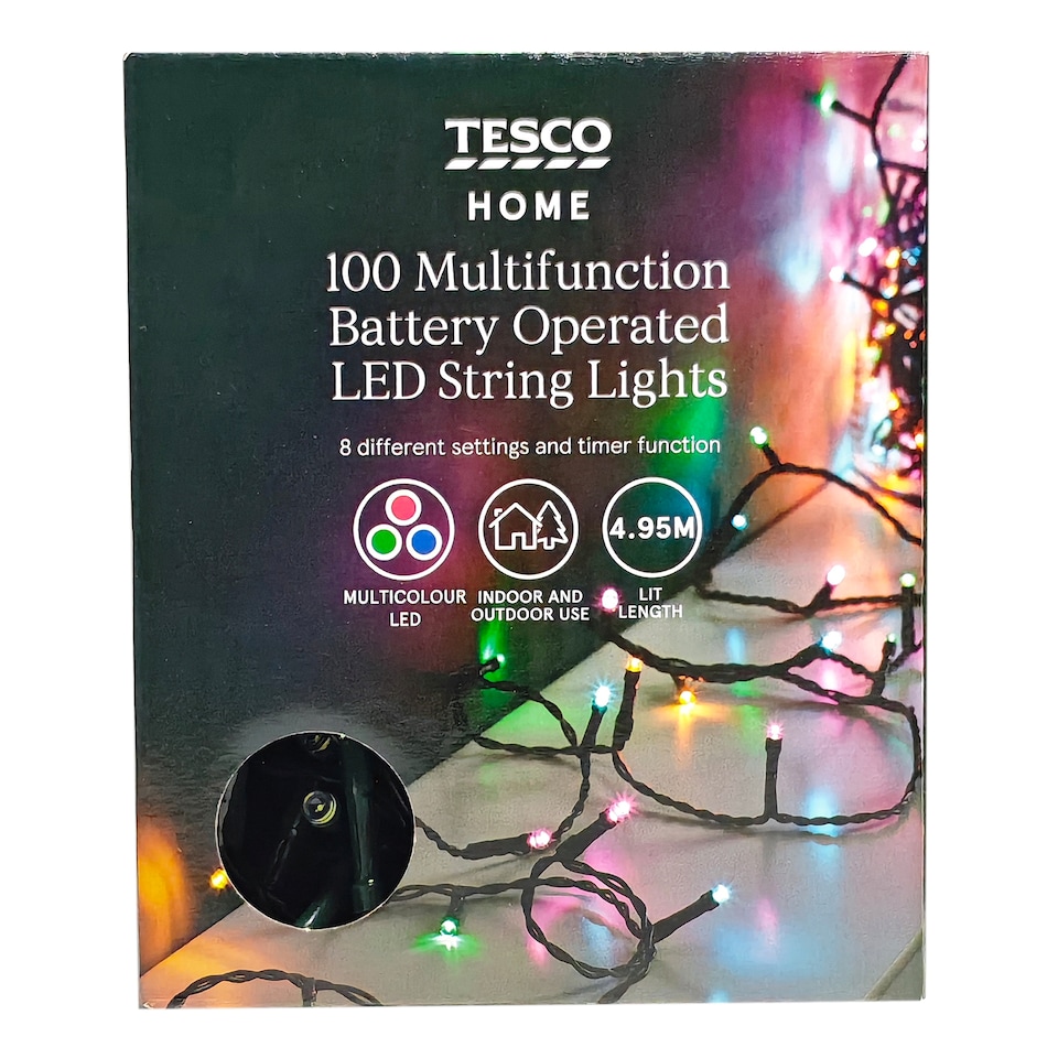 image 1 of Tesco 100 Battery Multifunction Multicoloured Timer LED Christmas Lights