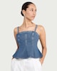 image 1 of F&F Pure Cotton Peplum Hem Denim Top in Blue