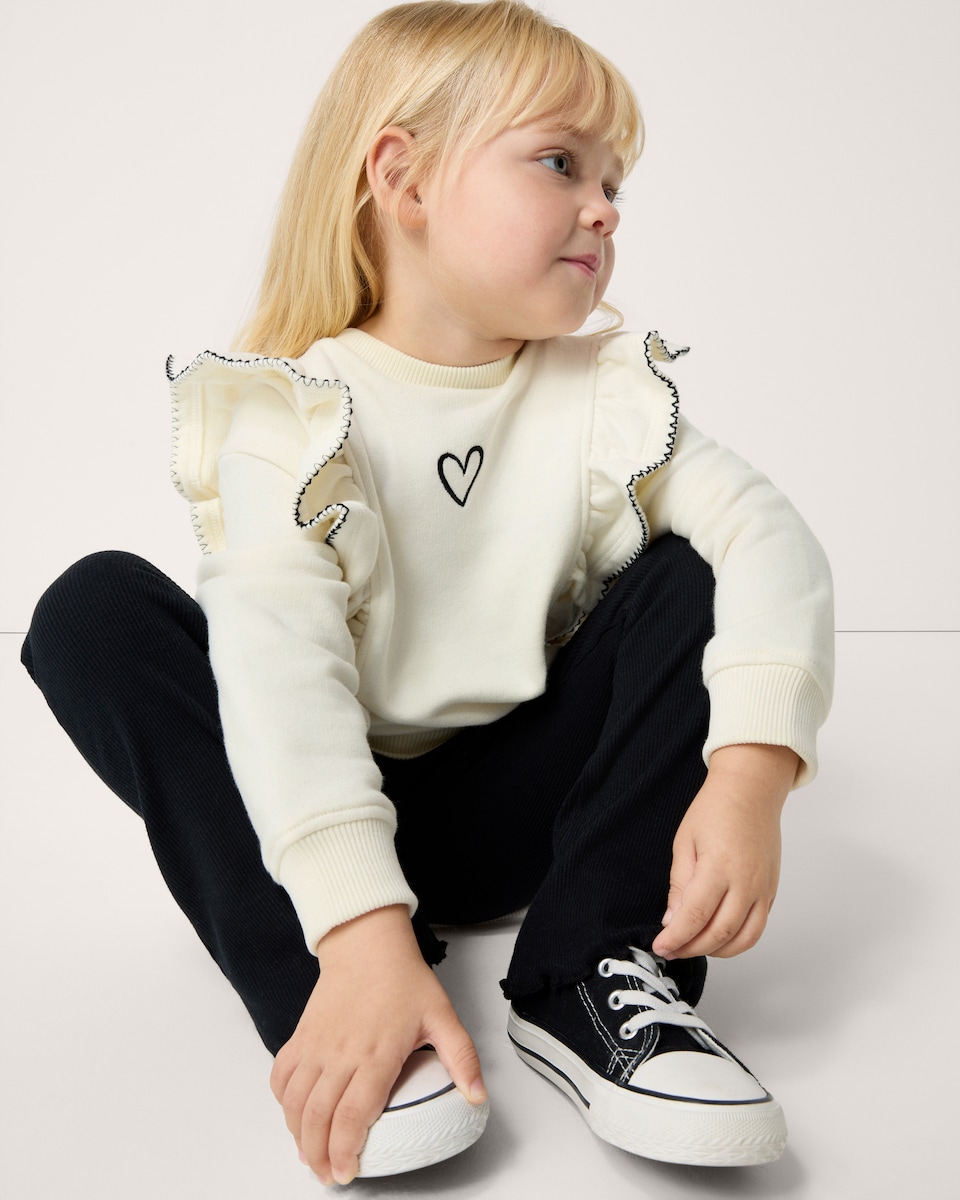 image 1 of F&F Girls Cotton Rich Frill Jumper and Flared Leggings Set in Cream
