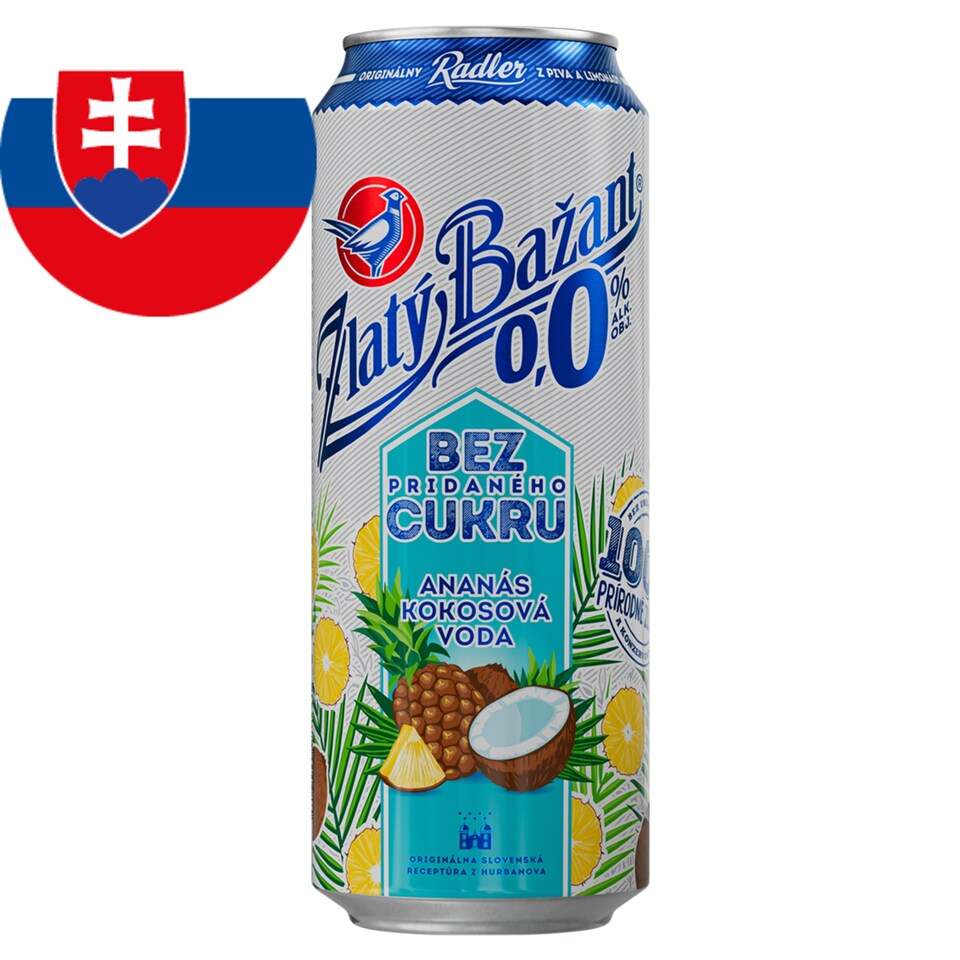 Zlatý Bažant Radler 0,0% Ananás & Kokosová voda plechovka 500 ml
