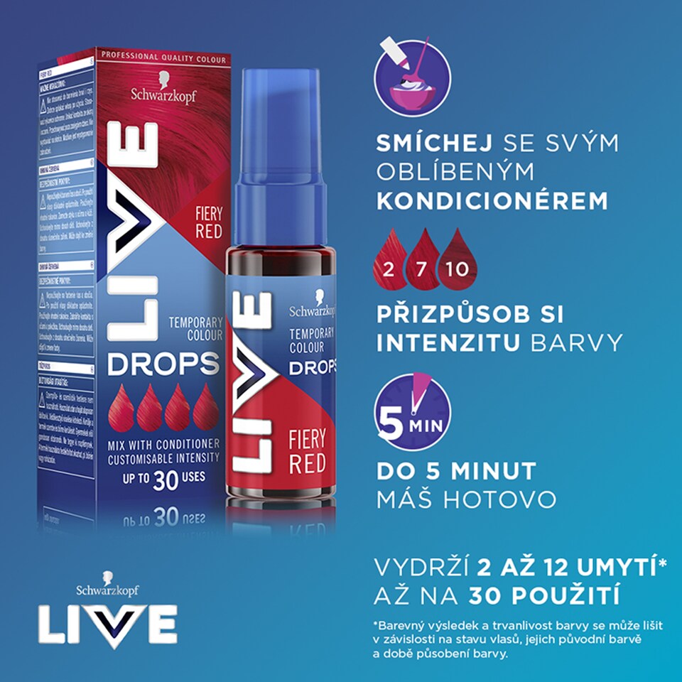 Obrázek 1 pro produkt Schwarzkopf Live Drops barvicí kapky na vlasy Ohnivá červená 30ml