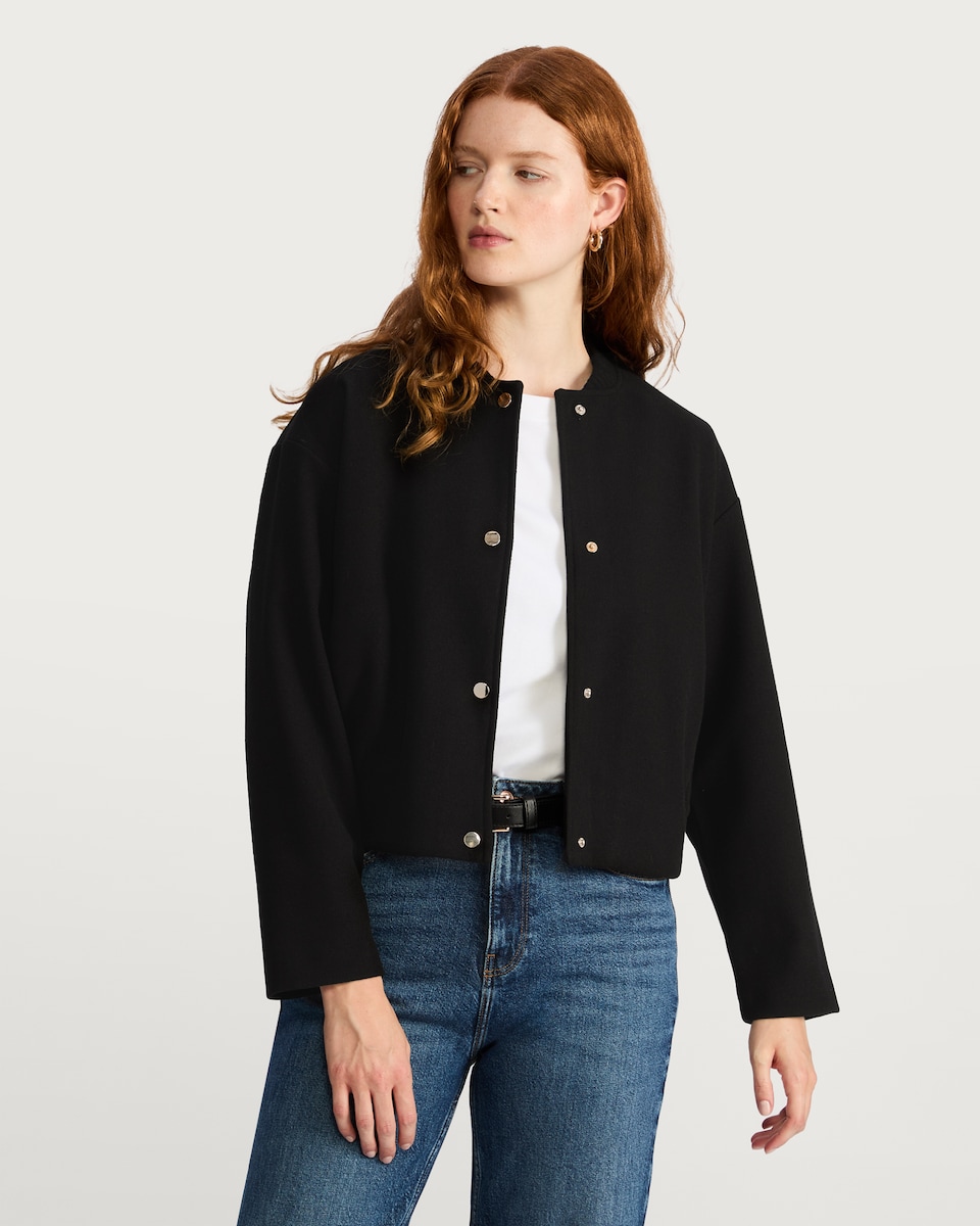 image 1 of The F&F Edit Ribbed Collar Buttoned Jacket in Black