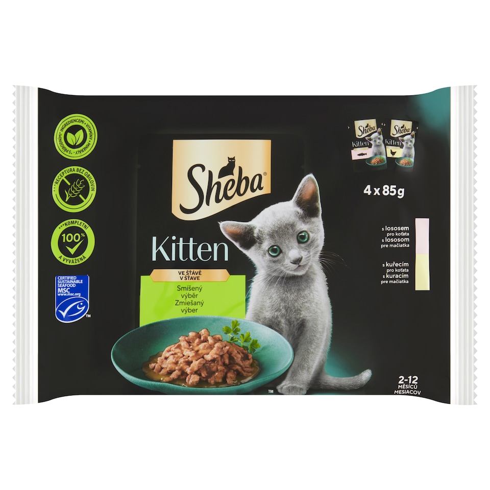 Obrázek 1 pro produkt Sheba Kitten smíšený výběr ve šťávě 4 x 85g (340g)