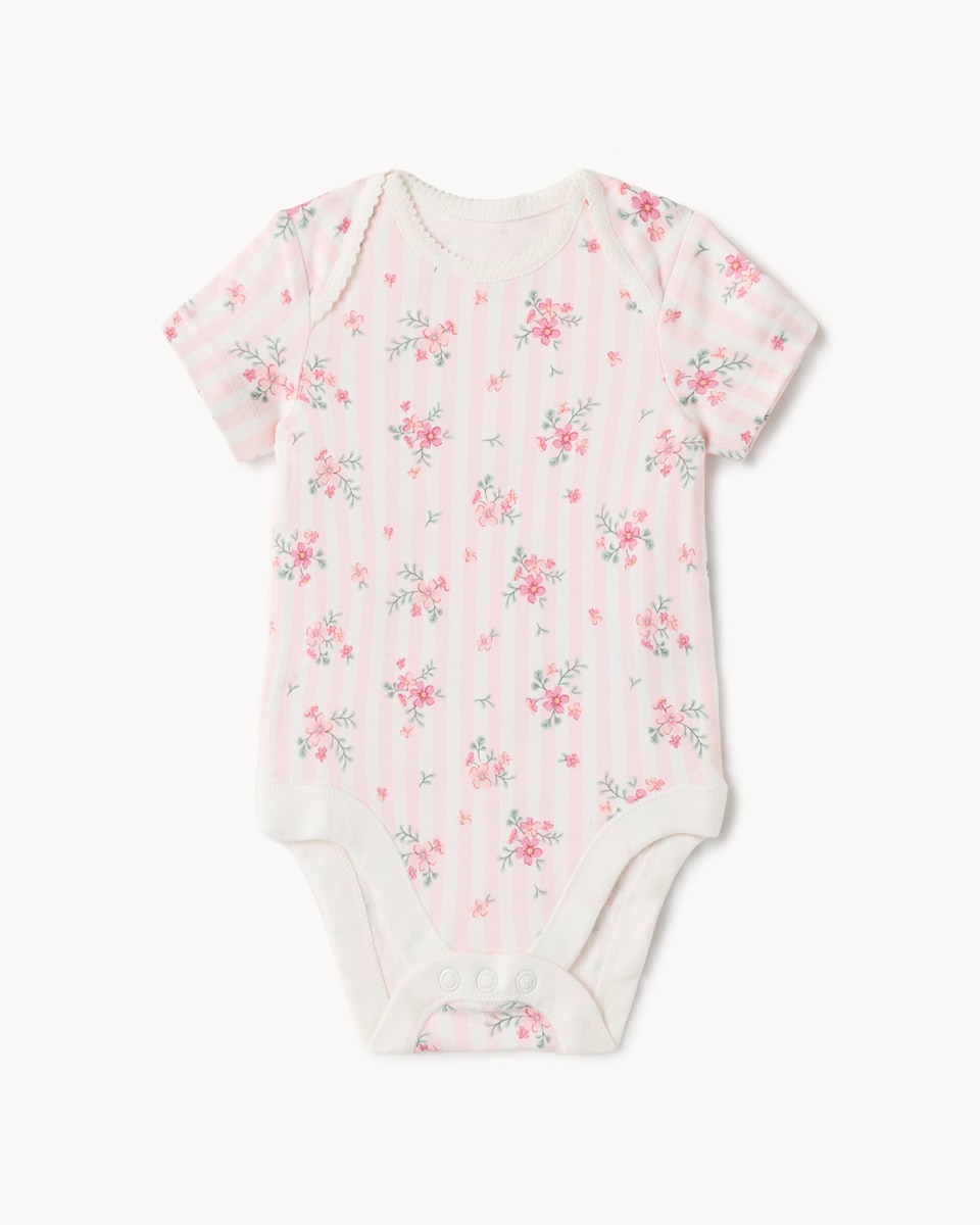 image 1 of F&F Baby 5-Pack Pure Cotton Floral Bodysuits in Pink