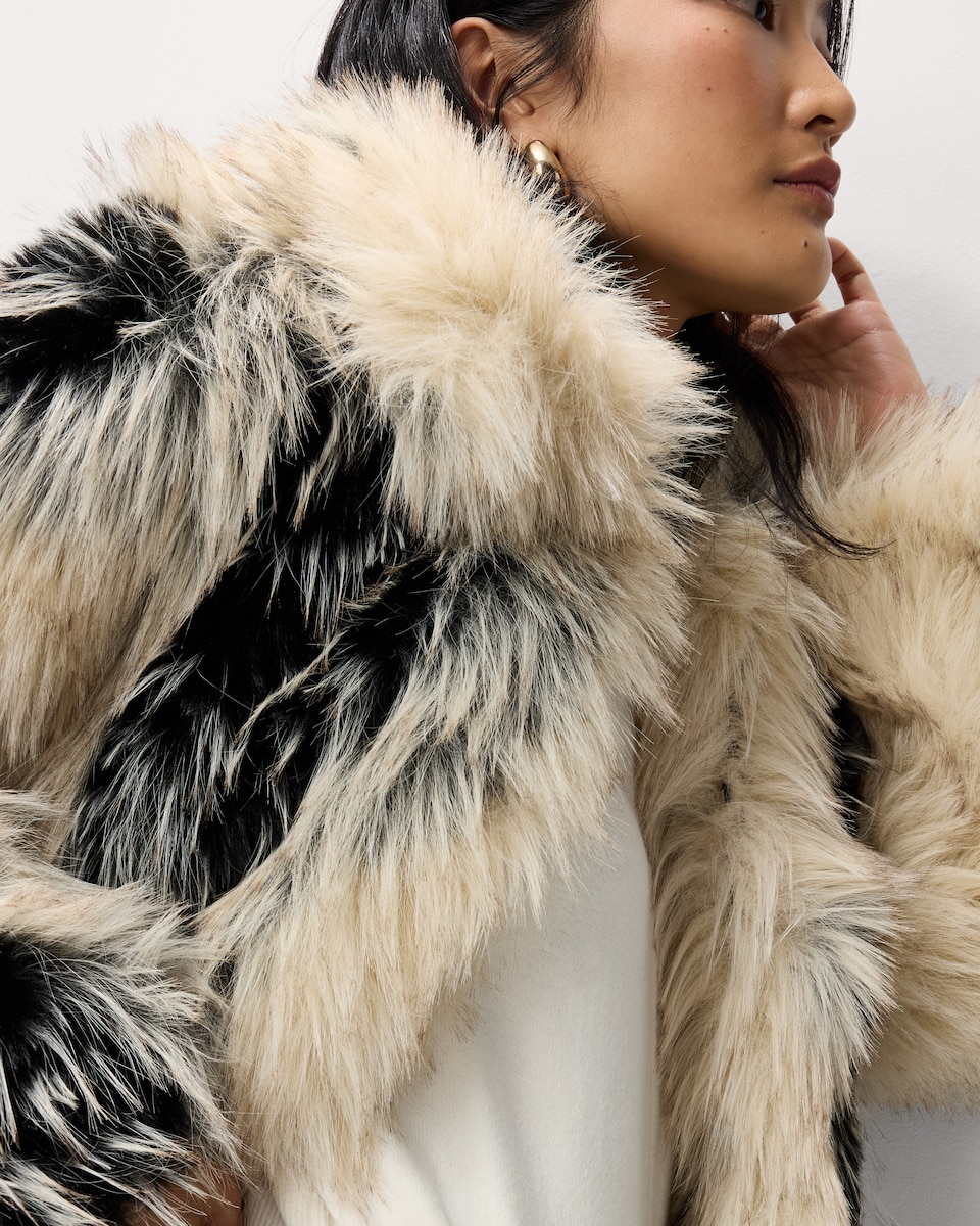 image 1 of F&F Faux Fur Jacket in Multi Black